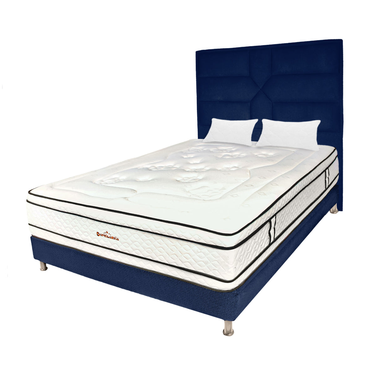Combo Colchón Infinity Blanco y Azul Doble 140 X 190 Cm Firmeza Medio Firme Doble Faz Con Cabecero y Base Cama - COLCHONES | Bylmo