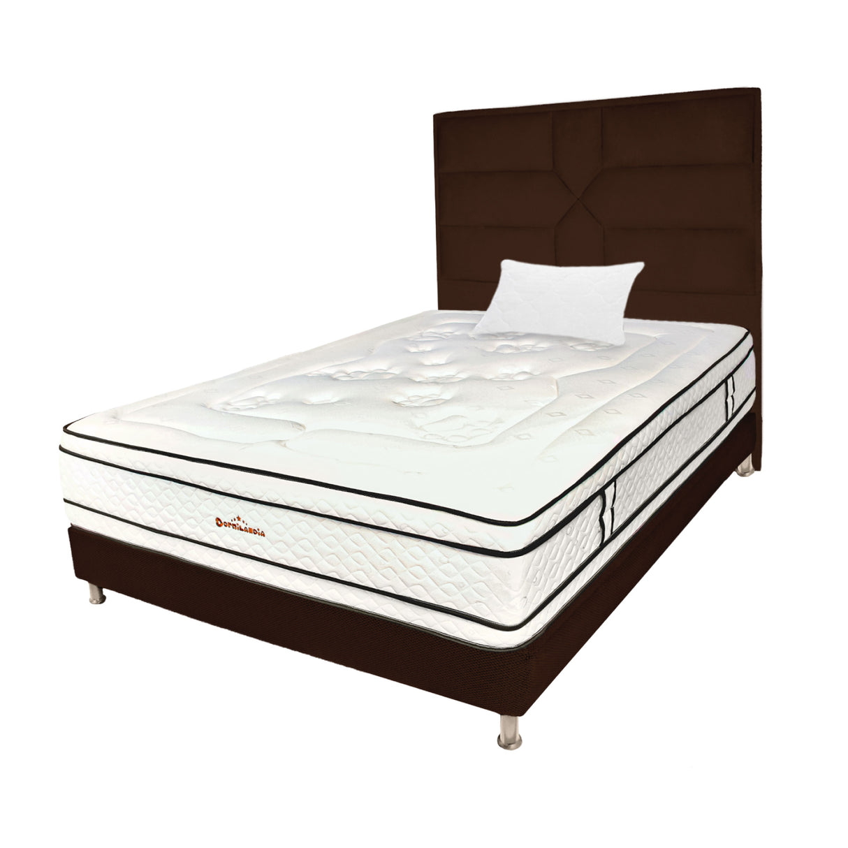 Combo Colchón Infinity Blanco y Cafe Sencillo 100 X 190 Cm Firmeza Medio Firme Doble Faz Con Cabecero y Base Cama - COLCHONES | Bylmo