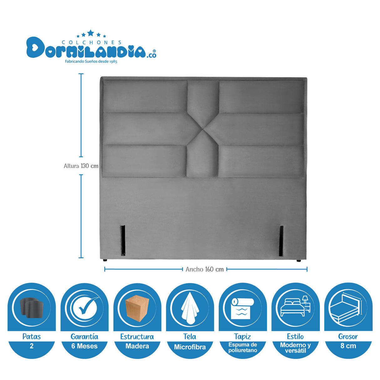 Combo Colchón Infinity Blanco y Gris Queen 160 X 190 Cm Firmeza Medio Firme Doble Faz Con Cabecero y Base Cama - COLCHONES | Bylmo