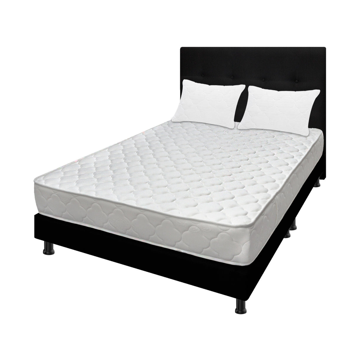 Combo Colchón Macizo Blanco y Negro Queen 160 X 190 Cm Firmeza Firme Doble Faz Con Cabecero y Base Cama - COLCHONES | Bylmo