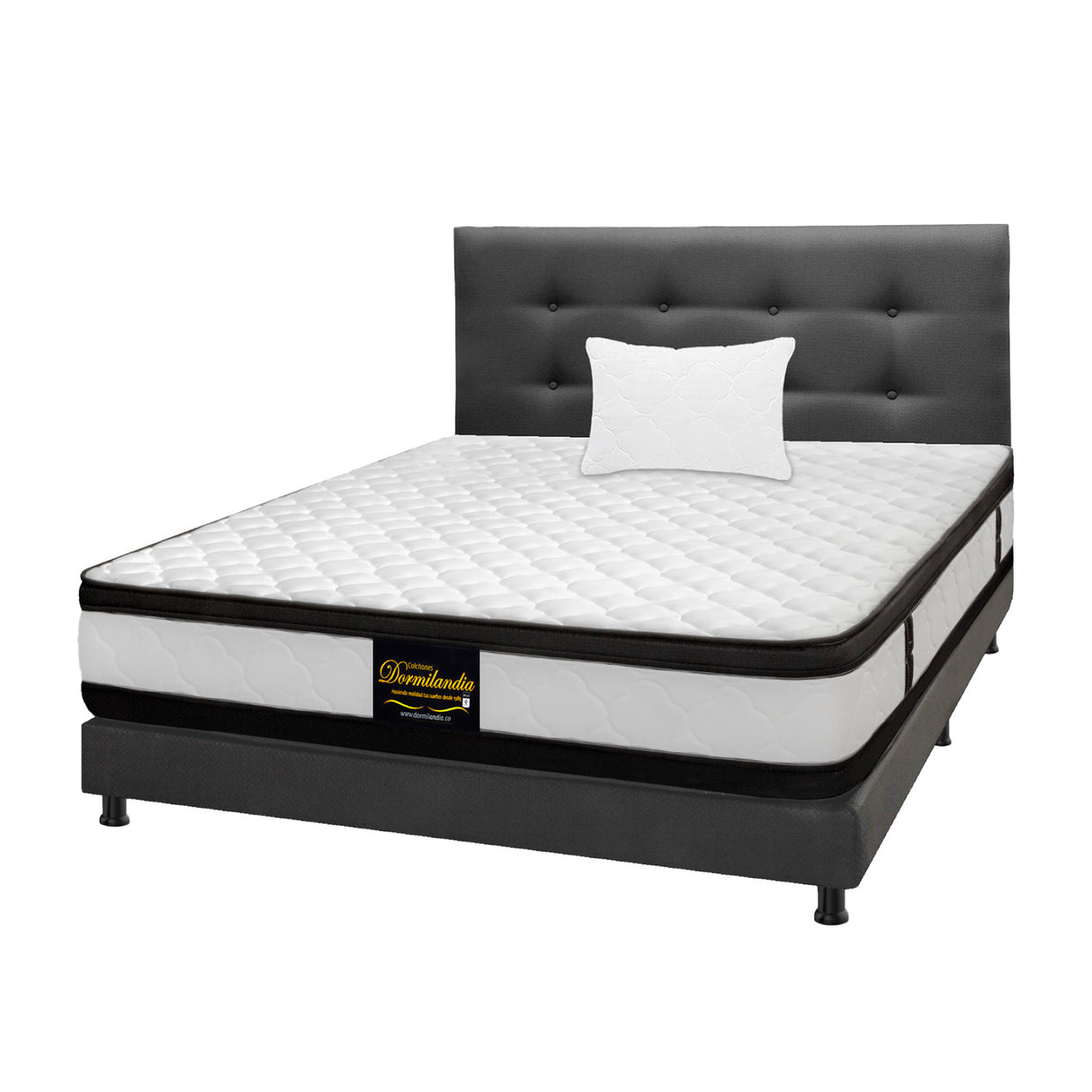 Combo Colchón Malta Blanco y Gris Sencillo 100 X 190 Cm Firmeza Firme Doble Faz Con Cabecero y Base Cama - COLCHONES | Bylmo