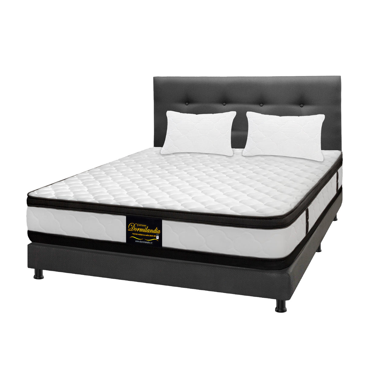 Combo Colchón Malta Blanco y Gris Semidoble 120 X 190 Cm Firmeza Firme Doble Faz Con Cabecero y Base Cama - COLCHONES | Bylmo