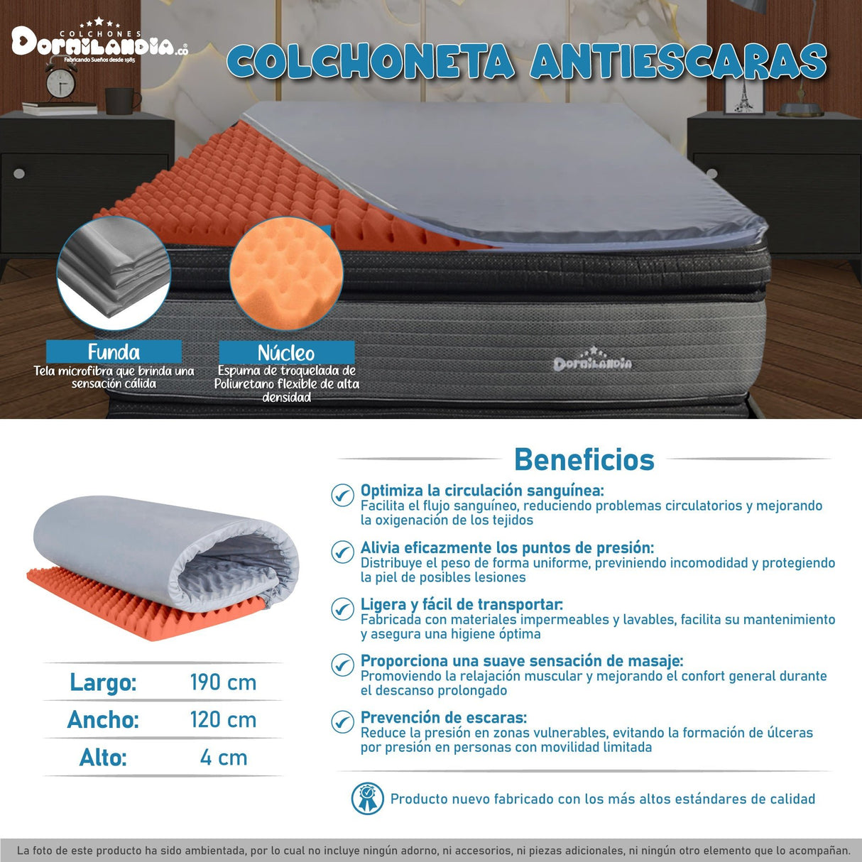 Colchoneta Antiescaras Gris Semidoble 120 X 190 Cm Firmeza Medio Firme - COLCHONES | Bylmo