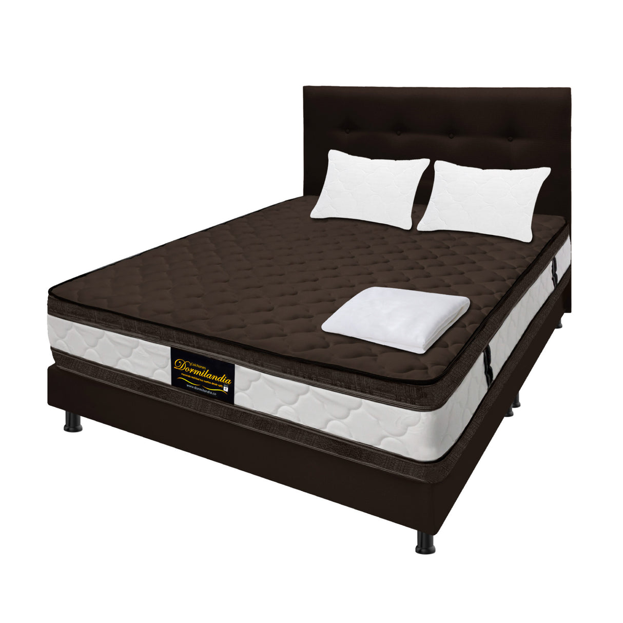 Combo Colchón Marshall Cafe Doble 140 X 190 Cm Firmeza Medio Doble Faz Con Cabecero y Base Cama - COLCHONES | Bylmo