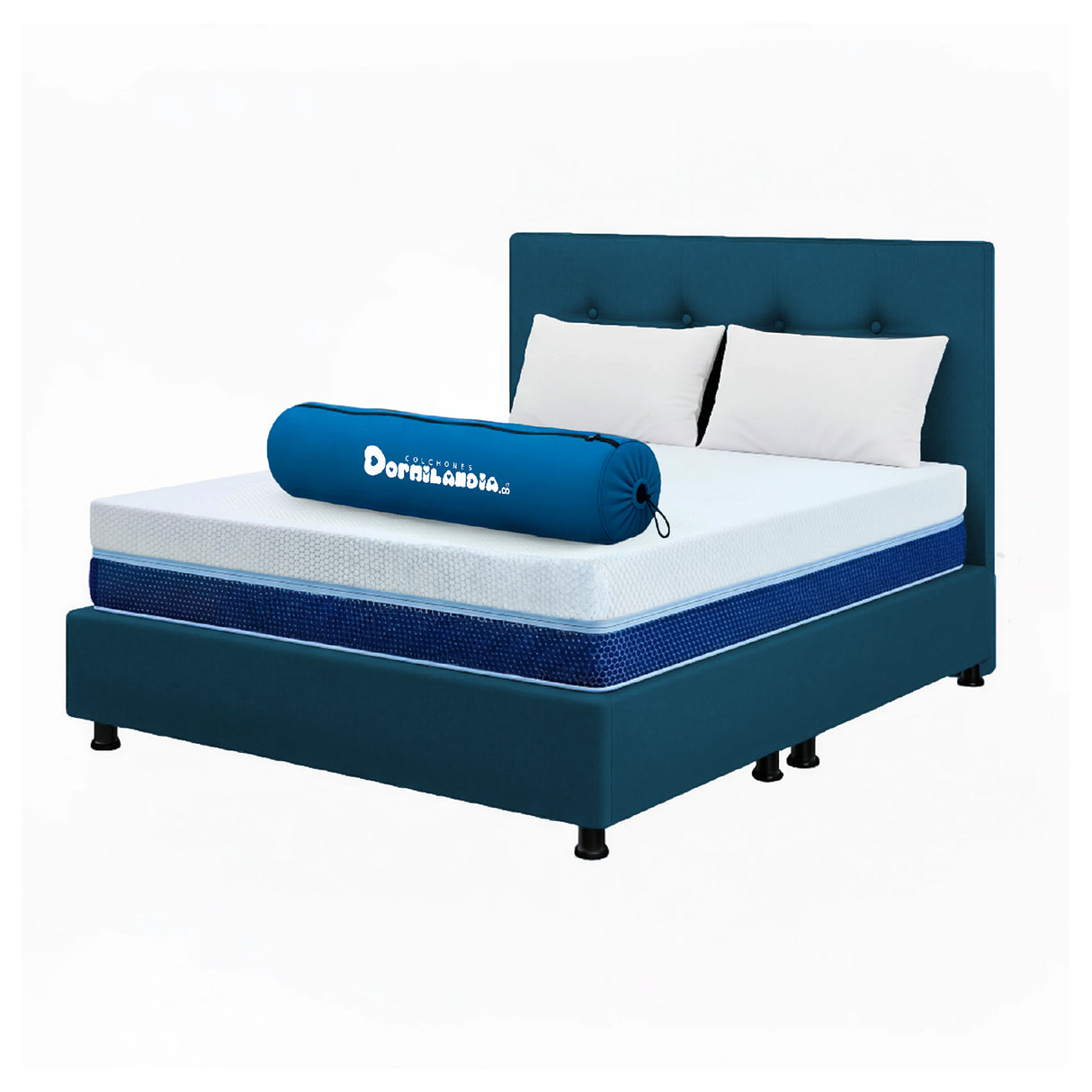 Combo Colchón Enrollado Multisleep Blanco y Azul Queen 160 X 190 Cm Firmeza Medio Doble Faz Con Cabecero y Base Cama