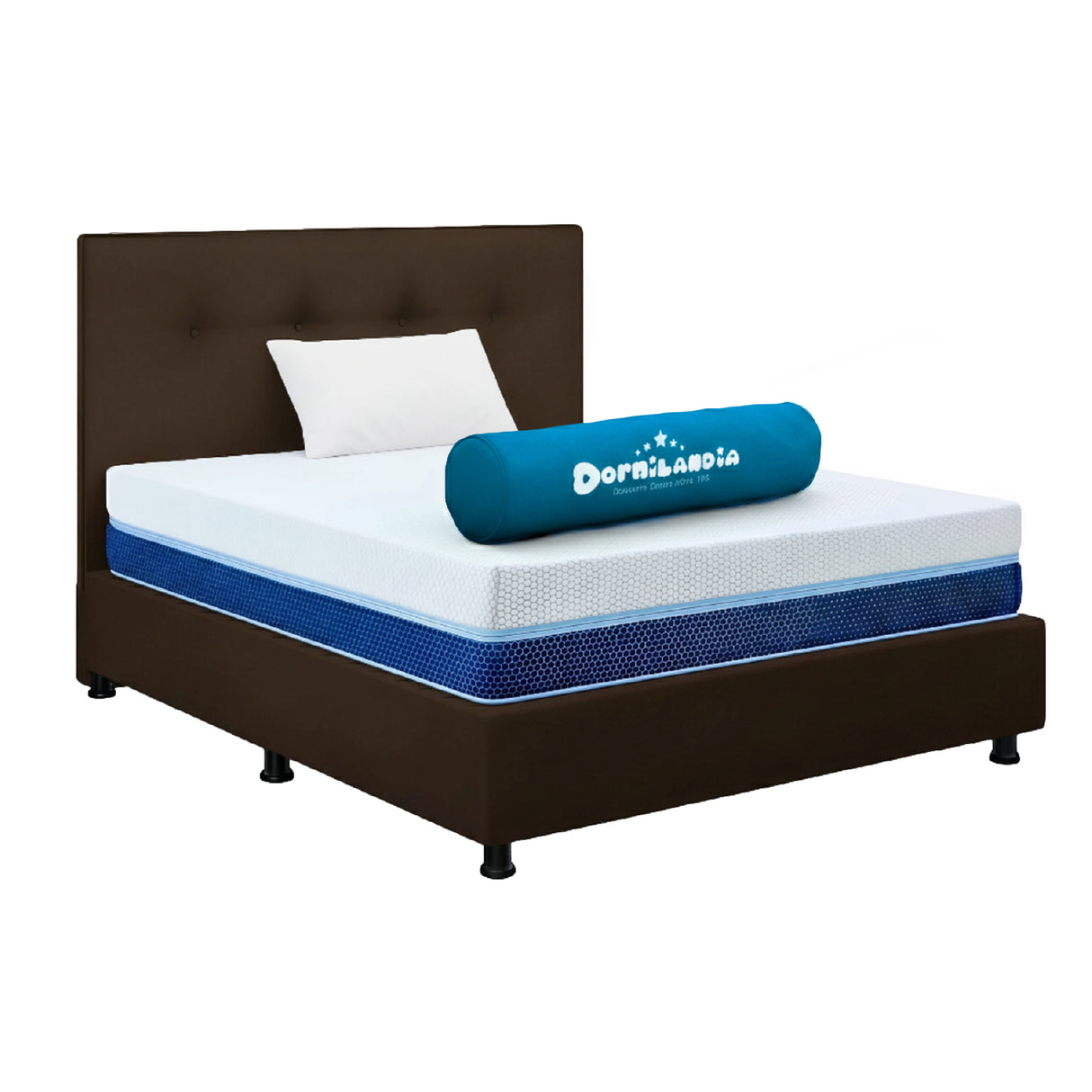 Combo Colchón Multisleep Blanco y Cafe Sencillo 100 X 190 Cm Firmeza Medio Doble Faz Con Cabecero y Base Cama - COLCHONES | Bylmo