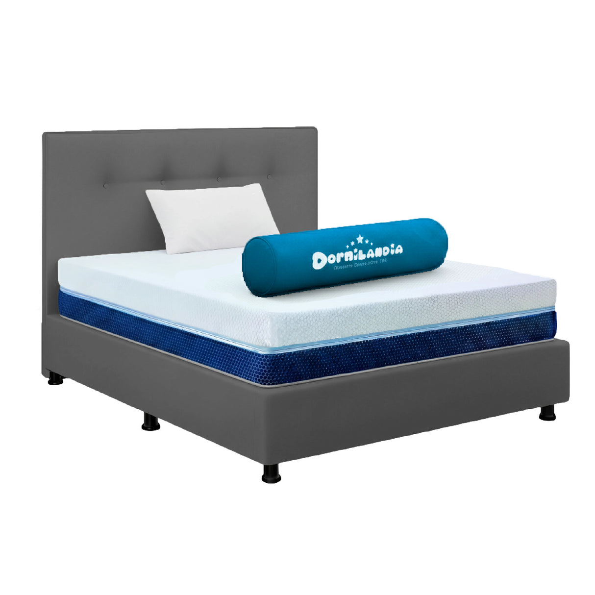 Combo Colchón Multisleep Blanco y Gris Sencillo 100 X 190 Cm Firmeza Medio Doble Faz Con Cabecero y Base Cama - COLCHONES | Bylmo