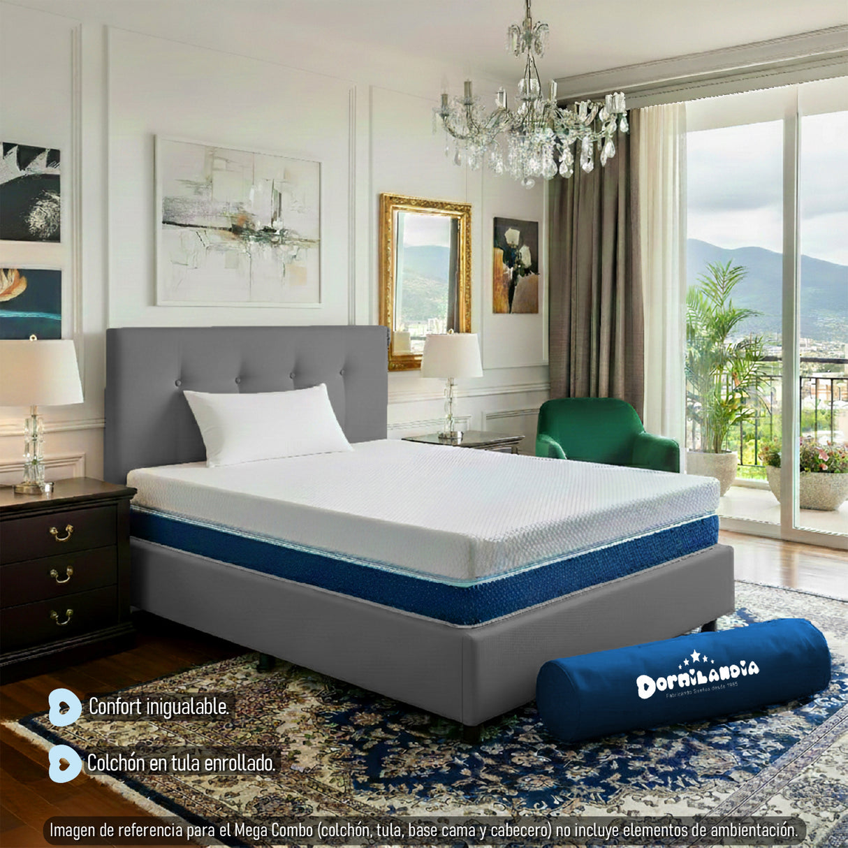 Combo Colchón Multisleep Blanco y Gris Sencillo 100 X 190 Cm Firmeza Medio Doble Faz Con Cabecero y Base Cama - COLCHONES | Bylmo