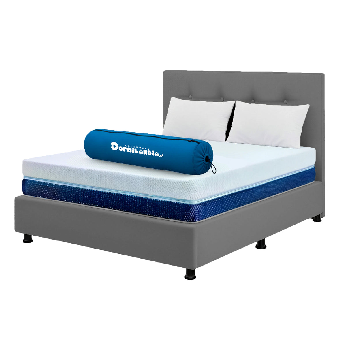 Combo Colchón Enrollado Multisleep Blanco y Gris Doble 140 X 190 Cm Firmeza Medio Doble Faz Con Cabecero y Base Cama