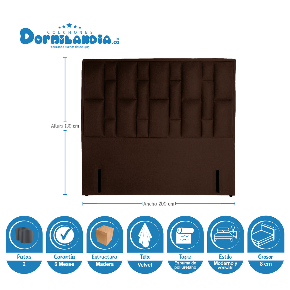 Combo Colchón Supra Azul y Cafe King 200 X 200 Cm Firmeza Medio Doble Faz Con Cabecero y Base Cama - COLCHONES | Bylmo