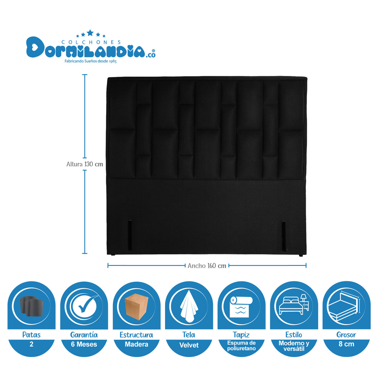 Combo Colchón Supra Negro Queen 160 X 190 Cm Firmeza Medio Doble Faz Con Cabecero y Base Cama - COLCHONES | Bylmo