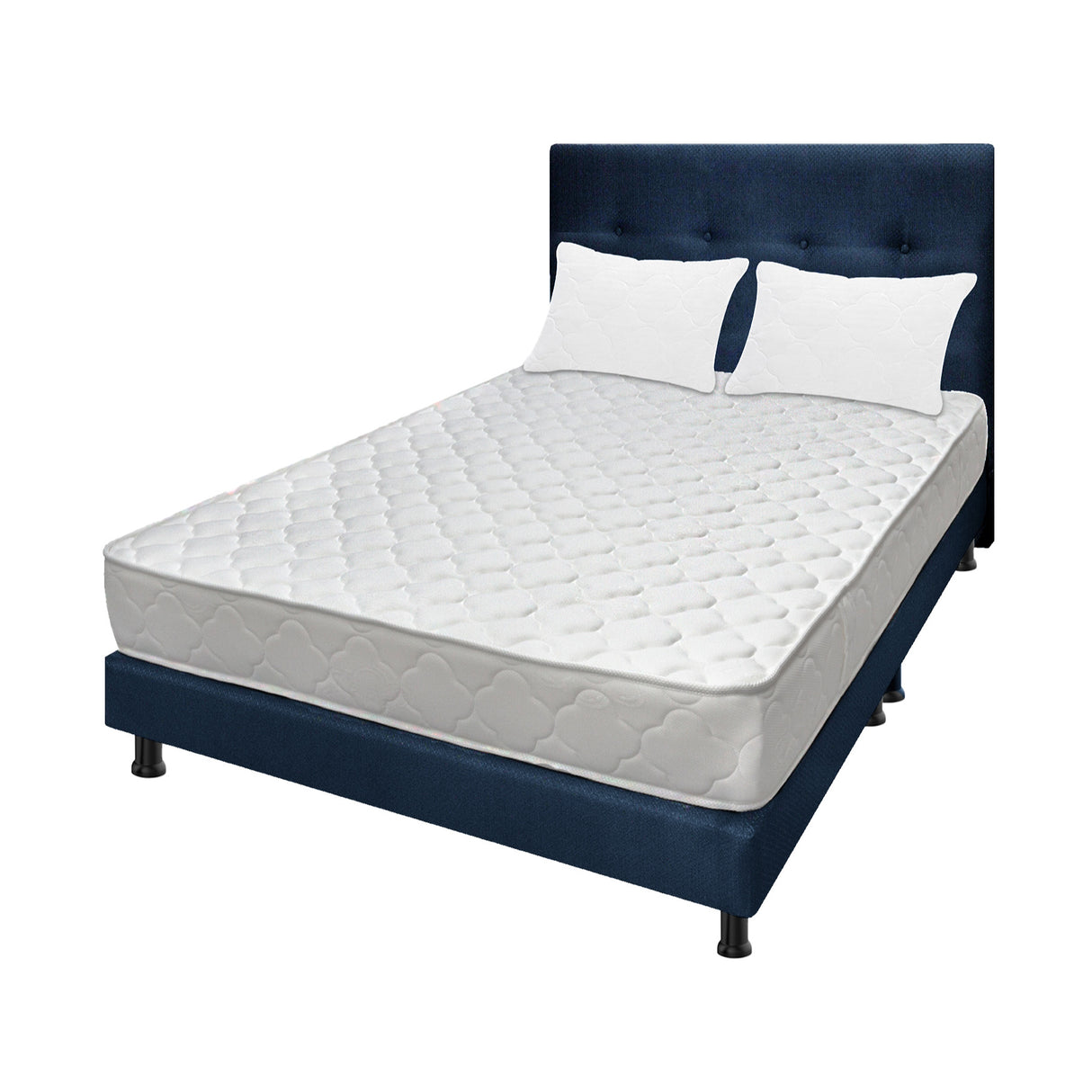 Combo Colchón Ultraflex Blanco y Azul King 200 X 200 Cm Firmeza Firme Doble Faz Con Cabecero y Base Cama - COLCHONES | Bylmo