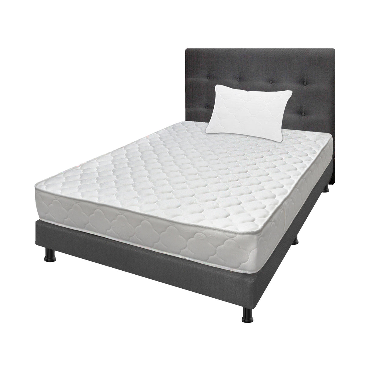 Combo Colchón Ultraflex Blanco y Gris Sencillo 100 X 190 Cm Firmeza Firme Doble Faz Con Cabecero y Base Cama - COLCHONES | Bylmo