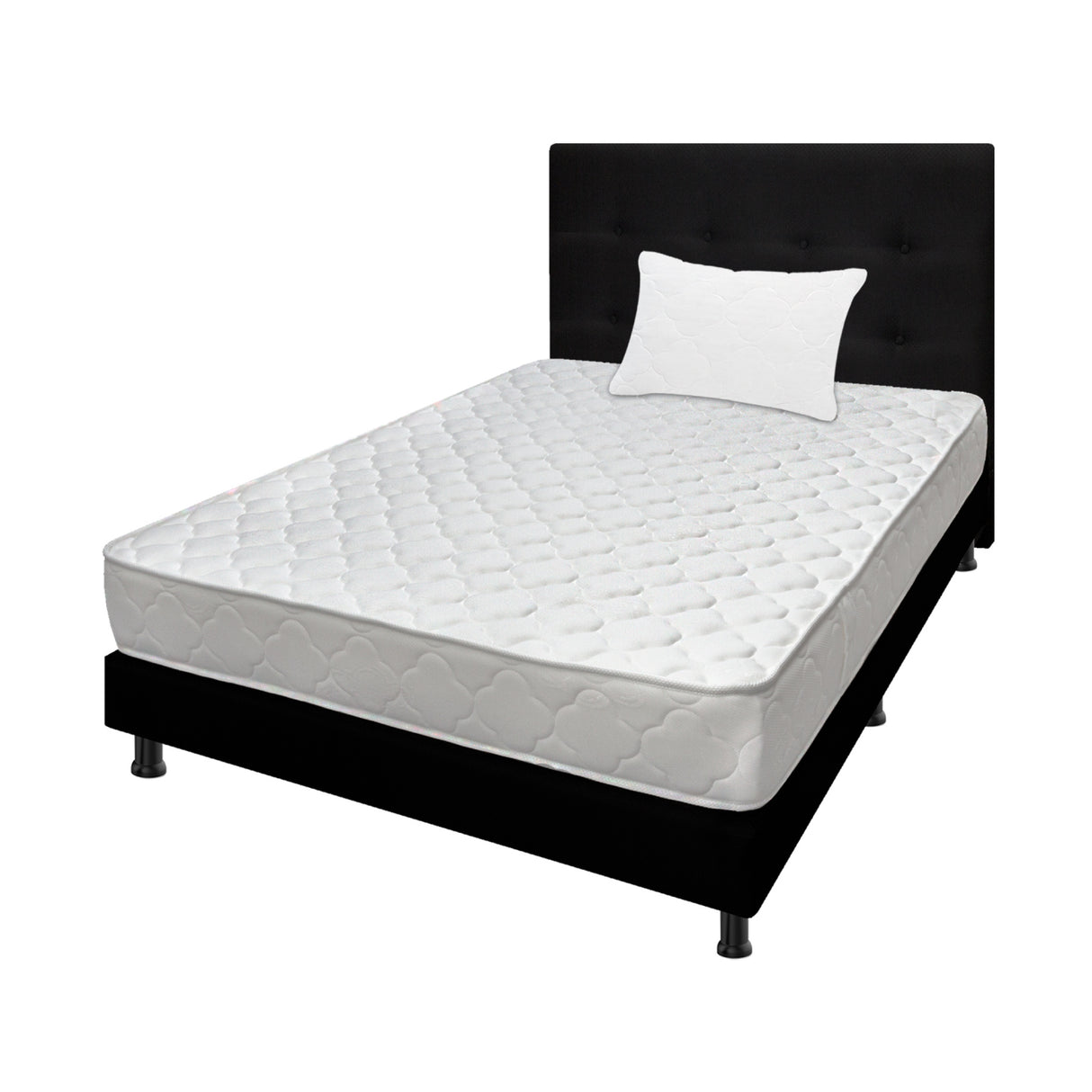 Combo Colchón Ultraflex Blanco y Negro Sencillo 100 X 190 Cm Firmeza Firme Doble Faz Con Cabecero y Base Cama - COLCHONES | Bylmo