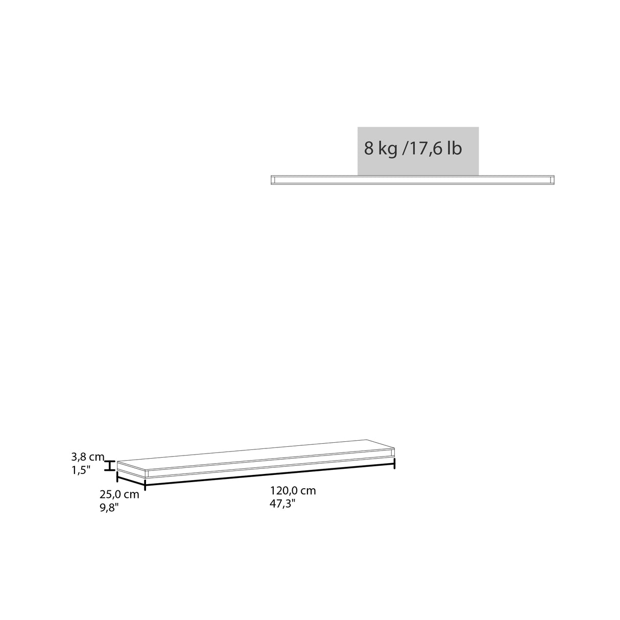 Set de 2 Repisas Blanco 120x3.8cm Rectangular Minimalista - REPISAS | Bylmo