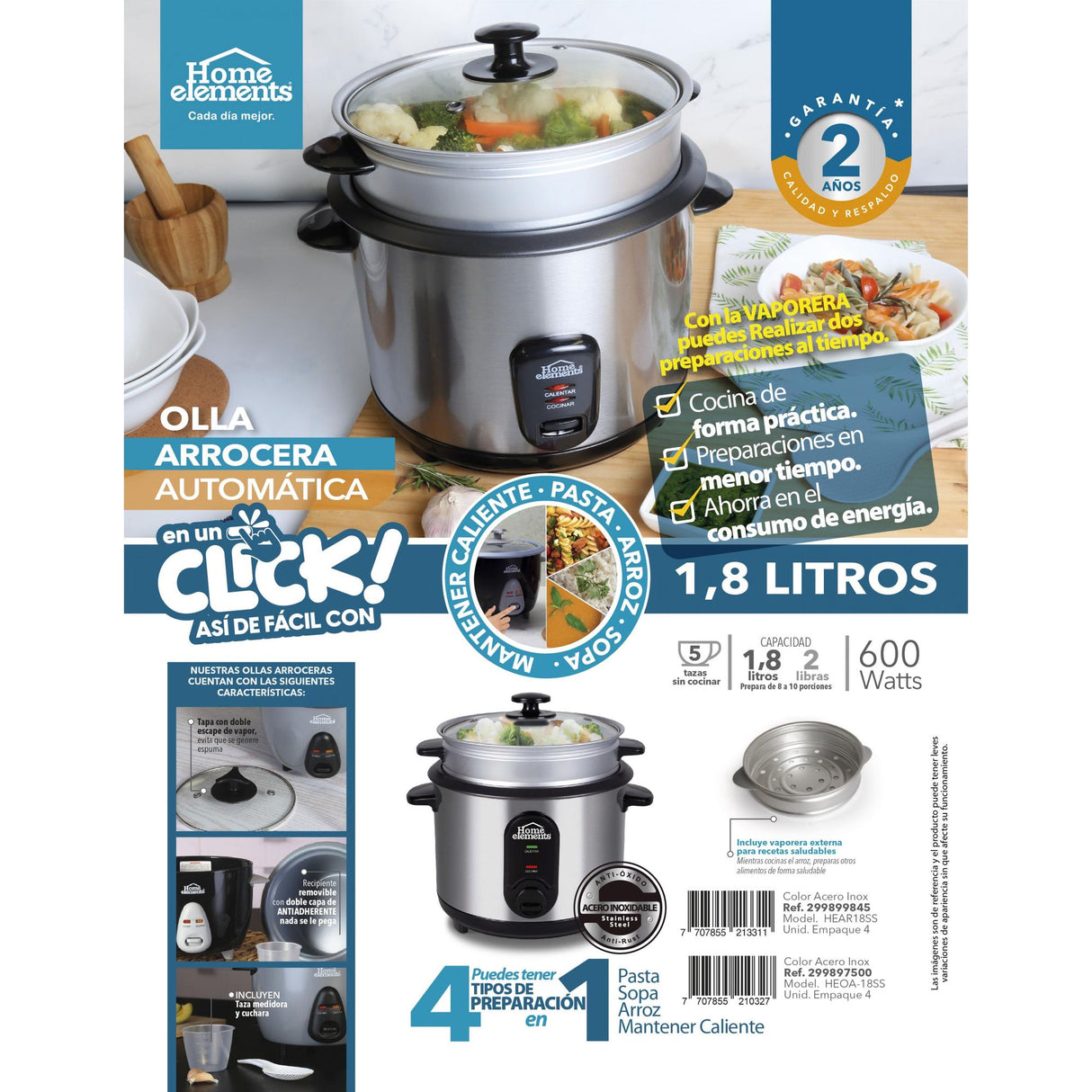 Olla Arrocera Plateado 25.3x31.5cm De 1.8 Litros - OLLAS ARROCERAS | Bylmo