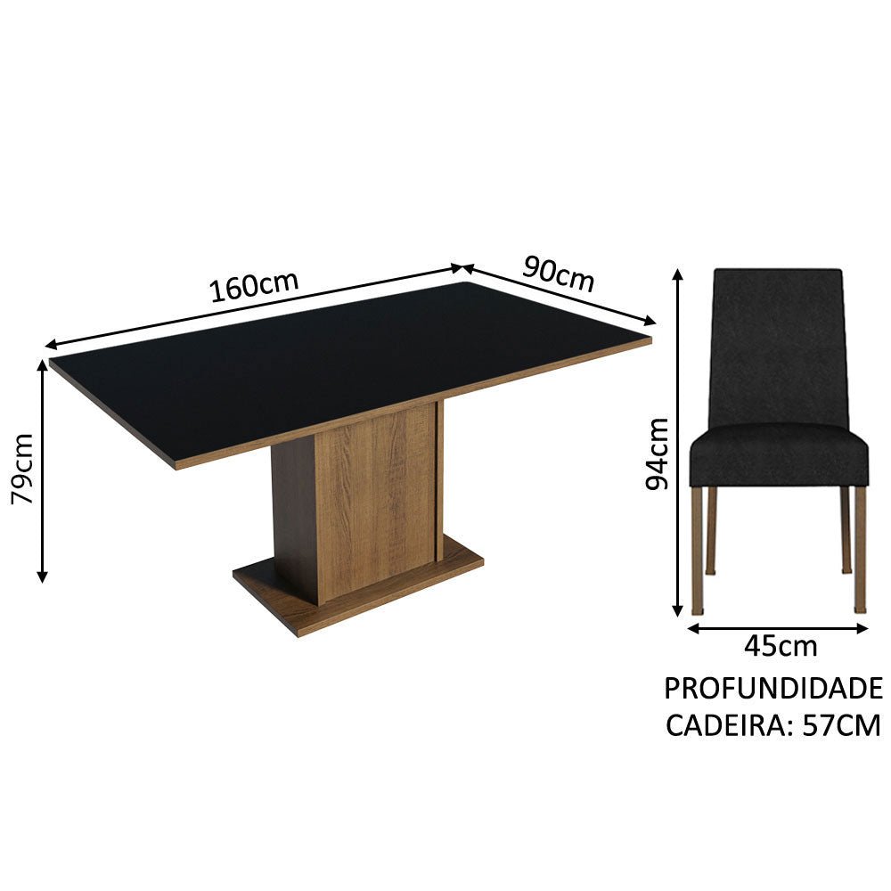 Combo Comedor y Sillas Renata Marron y Negro Oxford 160x79cm Cuadrado de Seis Puestos con Seis Sillas - COMEDORES | Bylmo