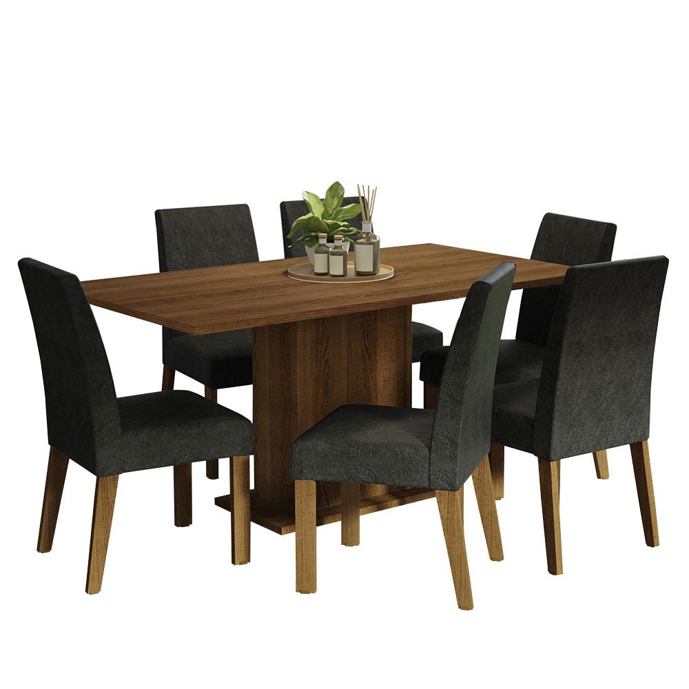 Combo Comedor y Sillas Renata Marron Oxford 160x79cm Cuadrado de Seis Puestos con Seis Sillas - COMEDORES | Bylmo