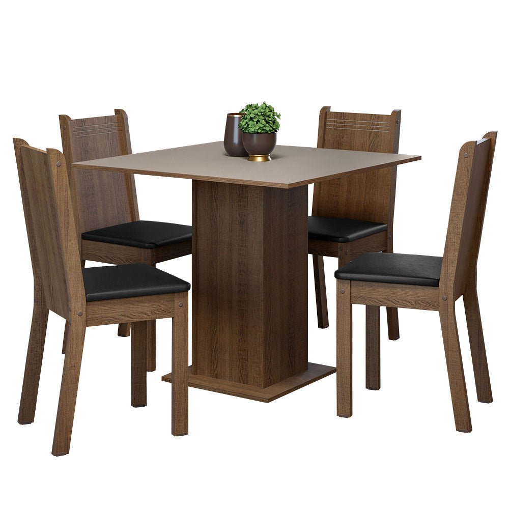 Combo Comedor y Sillas Samara Marron con Crema y Negro 90x78cm Cuadrado de Cuatro Puestos con Cuatro Sillas - COMEDORES | Bylmo