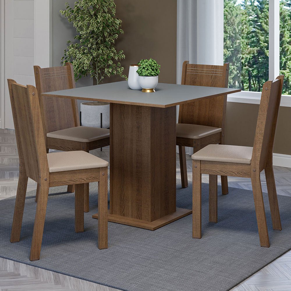 Combo Comedor y Sillas Samara Marron con Gris y Beige 90x78cm Cuadrado de Cuatro Puestos con Cuatro Sillas - COMEDORES | Bylmo