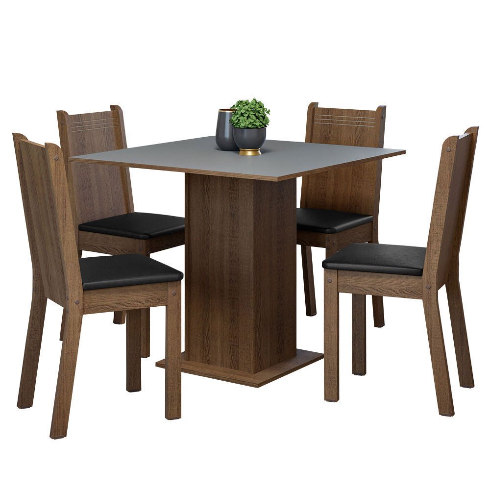 Combo Comedor y Sillas Samara Marron y Gris 90x78cm Cuadrado de Cuatro Puestos con Cuatro Sillas - COMEDORES | Bylmo