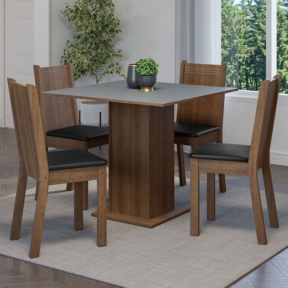 Combo Comedor y Sillas Samara Marron y Gris 90x78cm Cuadrado de Cuatro Puestos con Cuatro Sillas - COMEDORES | Bylmo
