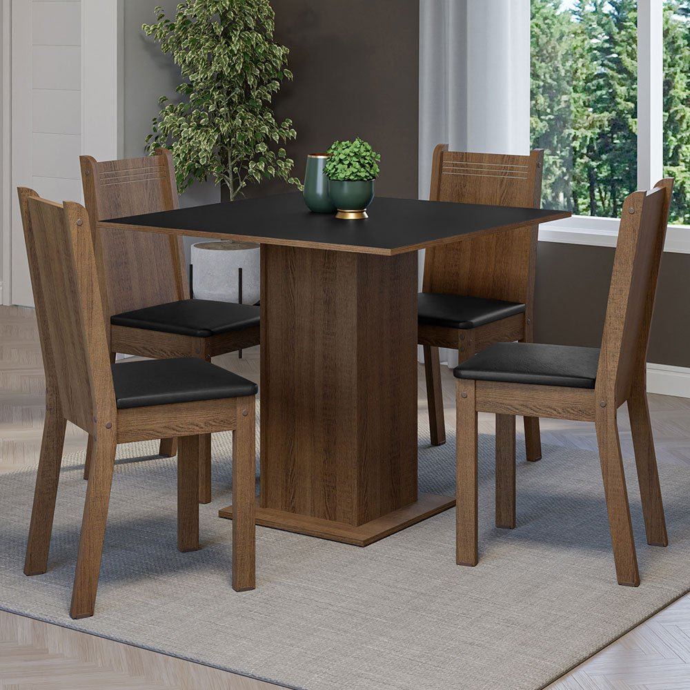 Combo Comedor y Sillas Samara Marron y Negro 90x78cm Cuadrado de Cuatro Puestos con Cuatro Sillas - COMEDORES | Bylmo