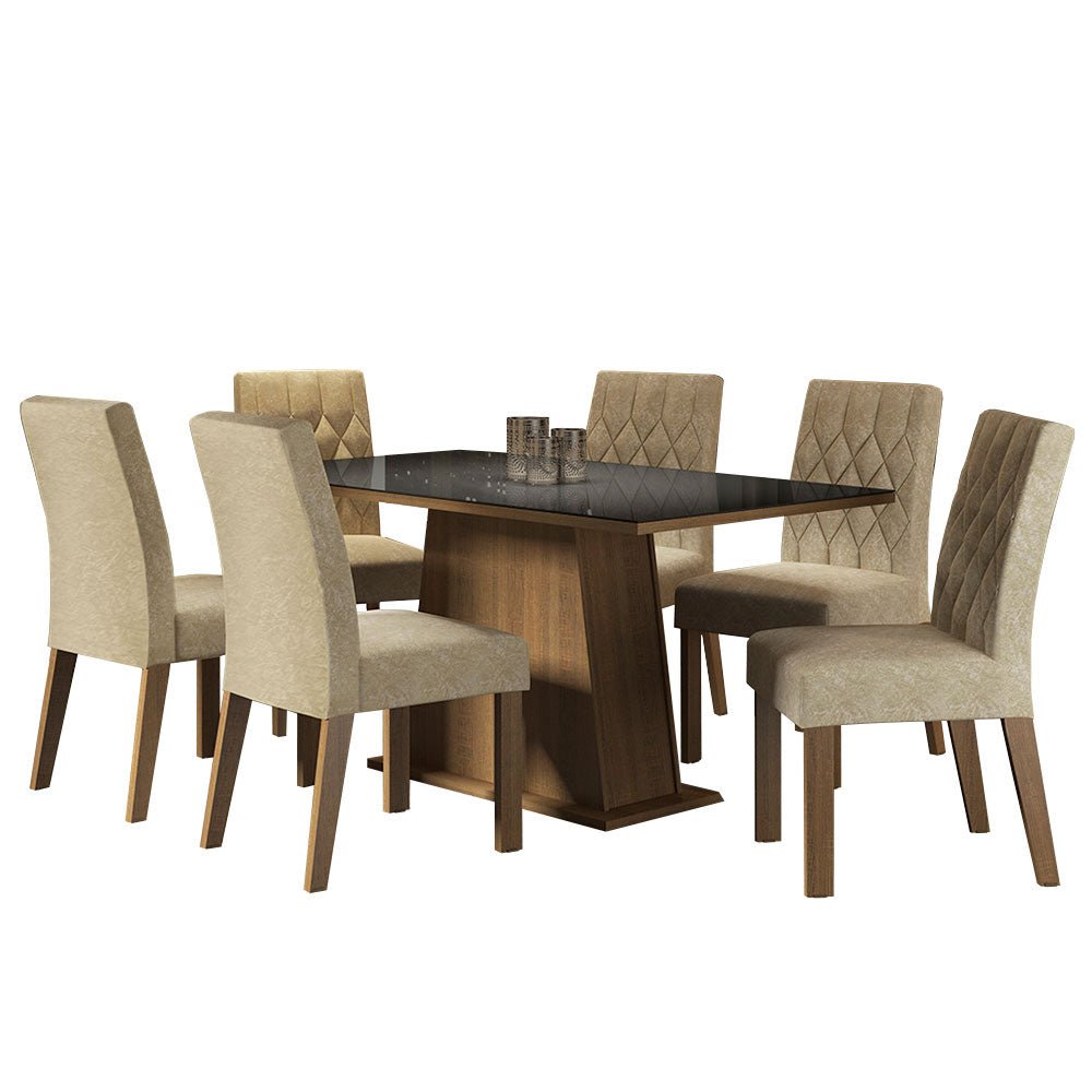 Combo Comedor y Sillas Stéfani Marron y Negro 160x80cm Cuadrado de Seis Puestos con Seis Sillas - COMEDORES | Bylmo