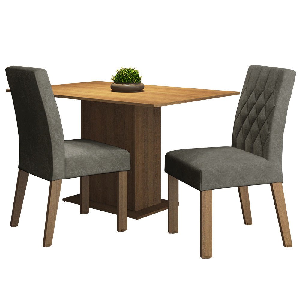 Combo Comedor y Sillas Tainá Marron y Plata 104x78cm Cuadrado de Dos Puestos con Dos Sillas - COMEDORES | Bylmo