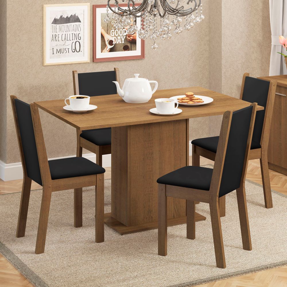 Combo Comedor Y Sillas Talita Marron Y Negro 104x78cm Rectangular De Cuatro Puestos Con Cuatro Sillas - COMEDORES | Bylmo
