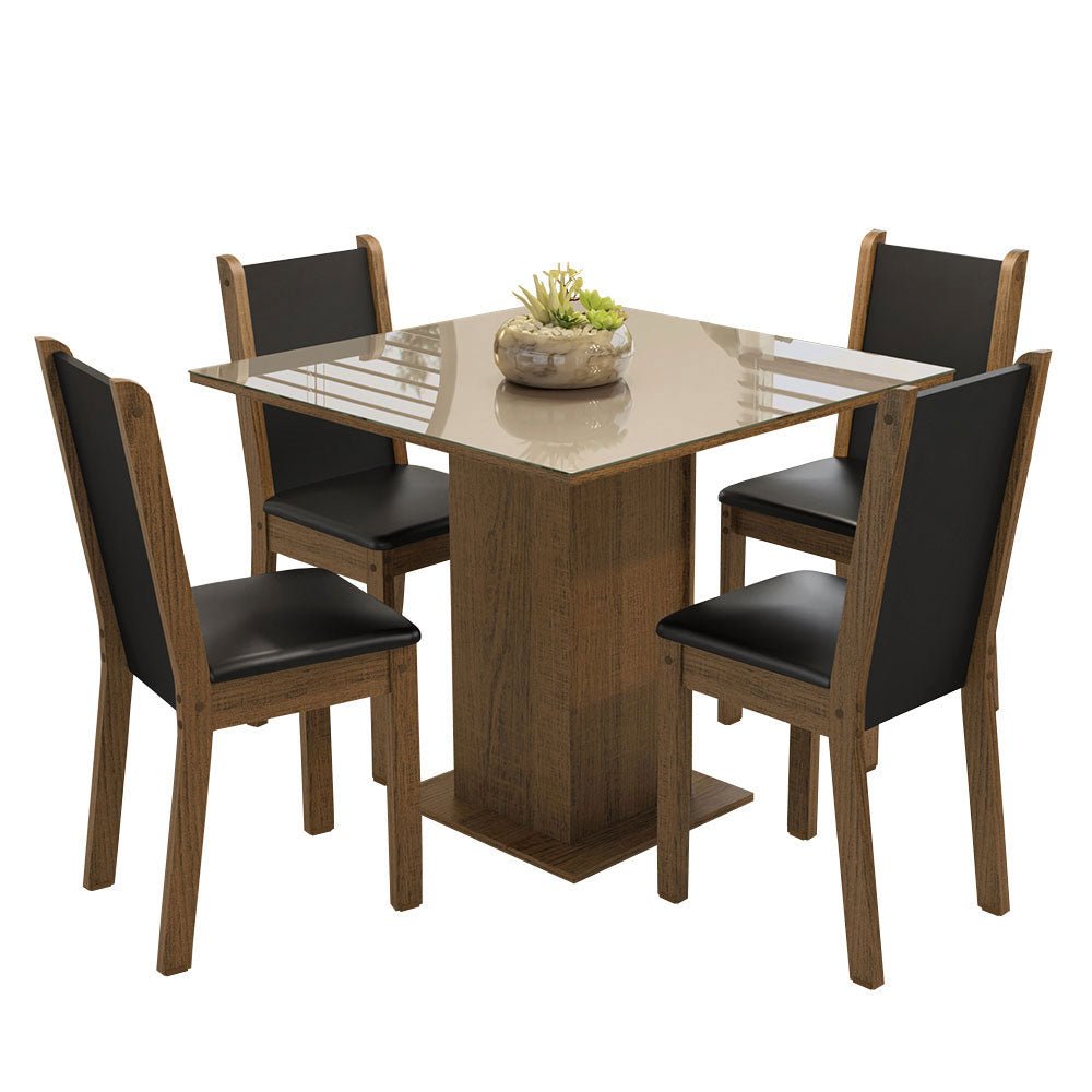 Combo Comedor y Sillas Tifani Marron con Crema y Negro 90x78cm Cuadrado de Cuatro Puestos con Cuatro Sillas - COMEDORES | Bylmo