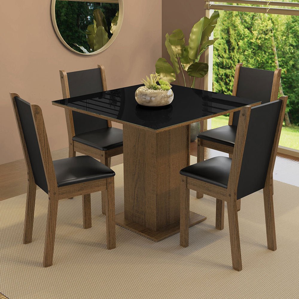 Combo Comedor y Sillas Tifani Marron y Negro 90x78cm Cuadrado de Cuatro Puestos con Cuatro Sillas - COMEDORES | Bylmo