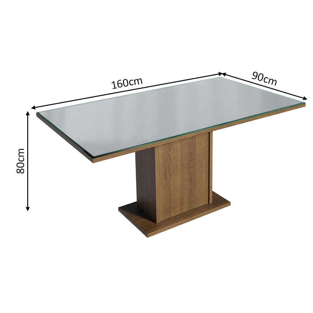 Comedor Marron y Gris 160x79cm Rectangular de Seis Puestos Sin Sillas y con Encimera con Vidrio - COMEDORES | Bylmo