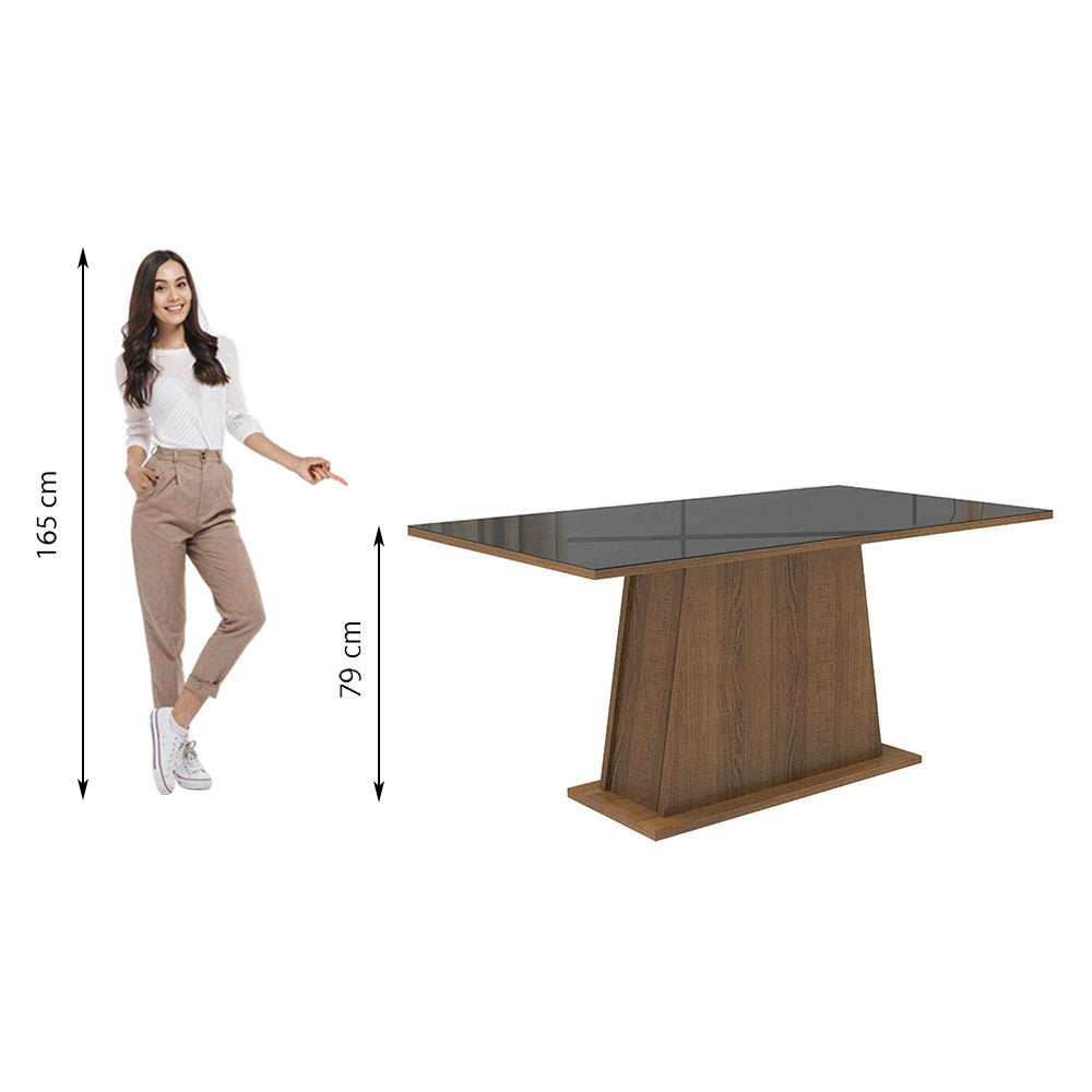 Comedor Marron y Negro 160x79cm Rectangular de Seis Puestos Sin Sillas y con Encimera de Vidrio - COMEDORES | Bylmo