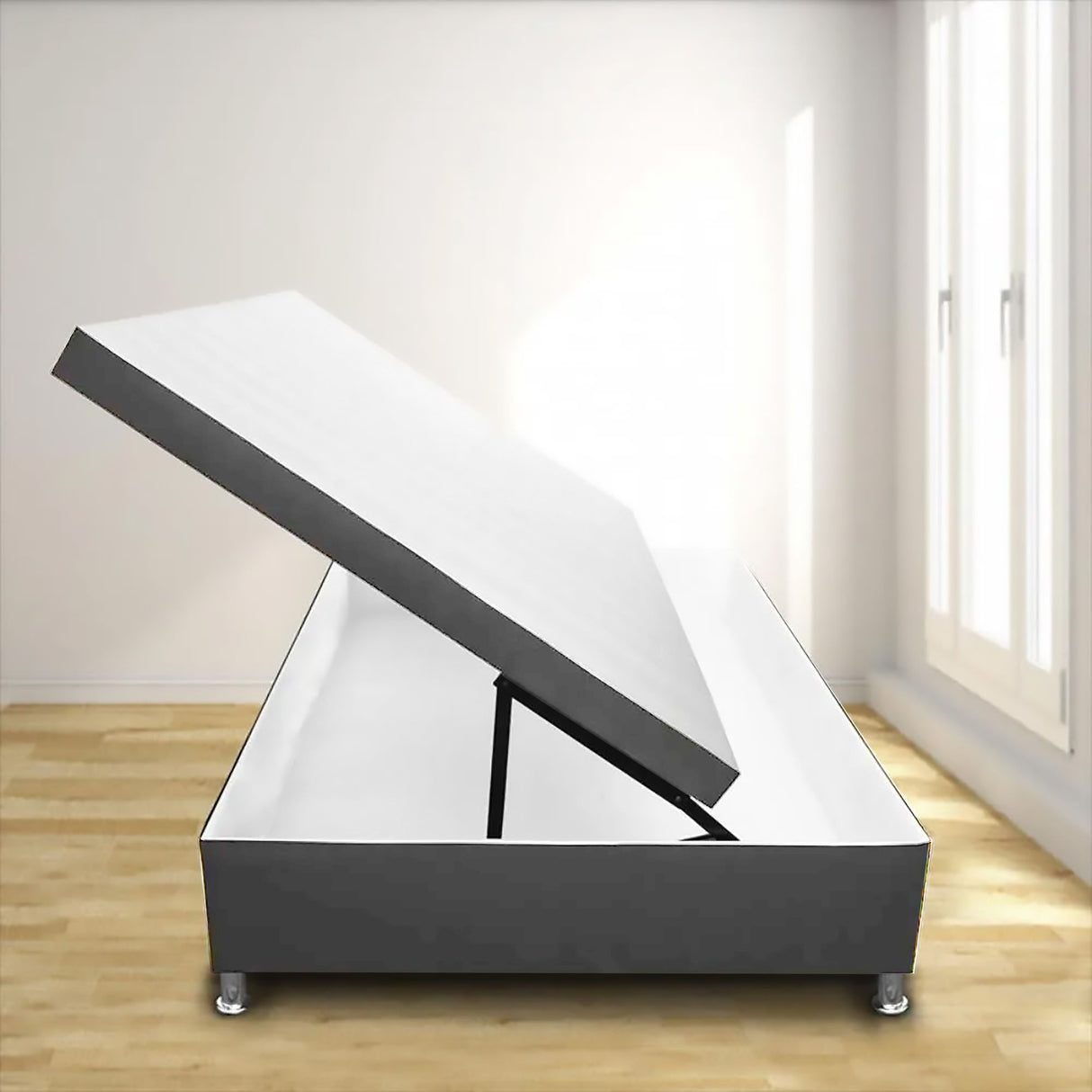 Cama Baúl Gris 100x43Cm Para Cochón Sencillo 100 X 190 Cm de Apertura Horizontal - CAMAS | Bylmo