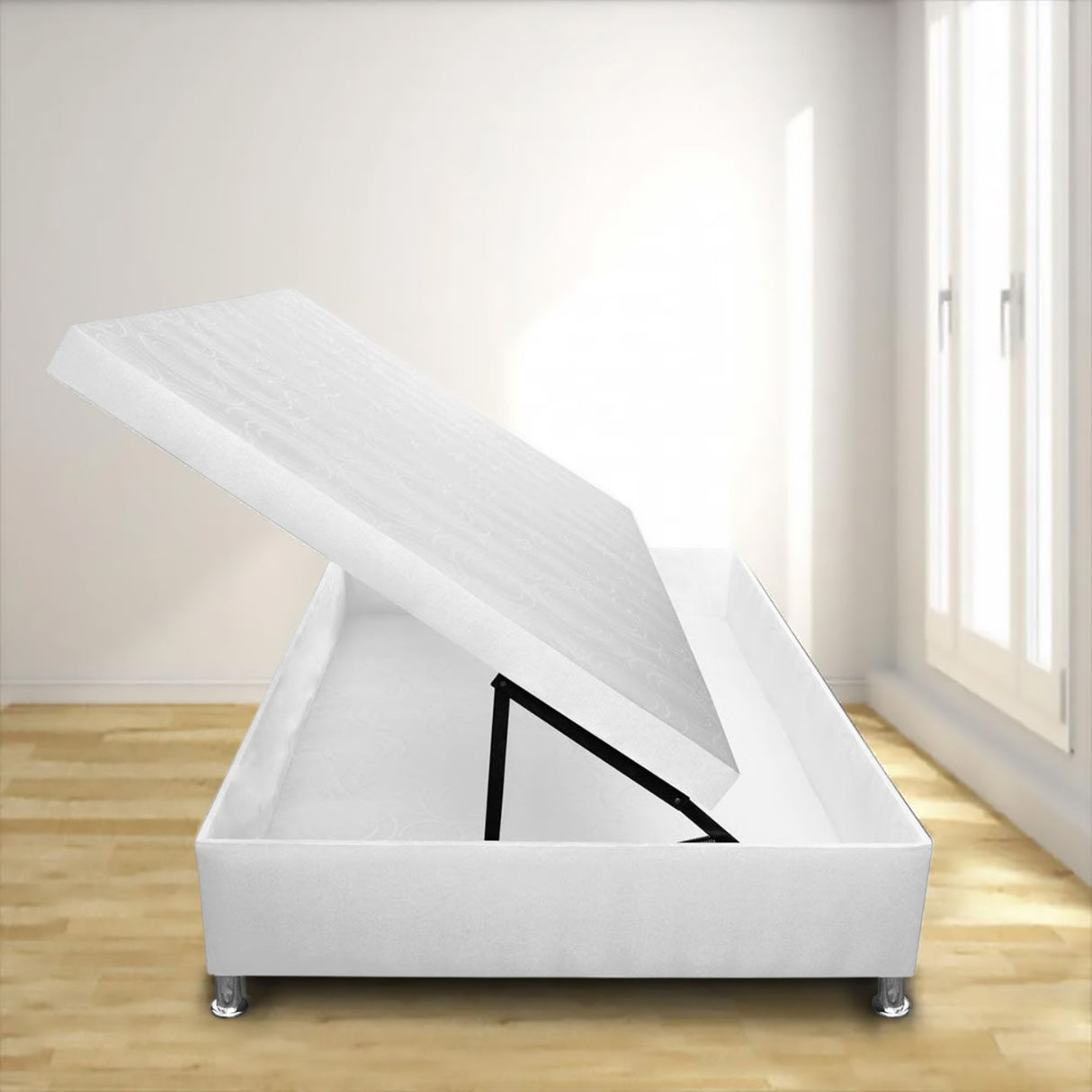Cama Baúl Blanco 120x43Cm Para Cochón Semidoble 120 X 190 Cm de Apertura Horizontal - CAMAS | Bylmo