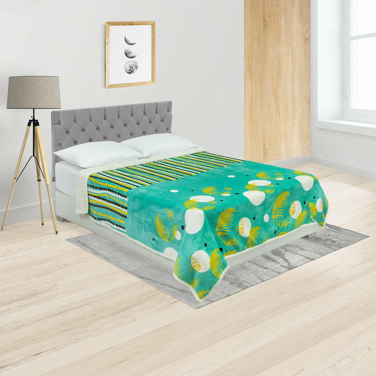 Cobija Ovejera Verde Azul 180x250cm Hojas De Palma Extrasuave - COBIJAS Y MANTAS | Bylmo