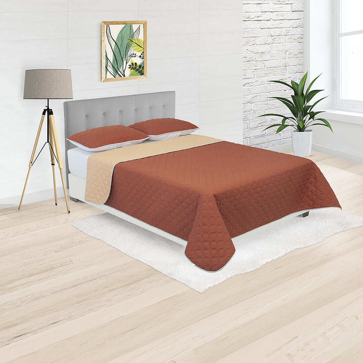 Cubrelecho Terracota y Naranja 140x190cm Doble Faz Fondo Entero - TENDIDOS Y CUBRELECHOS | Bylmo