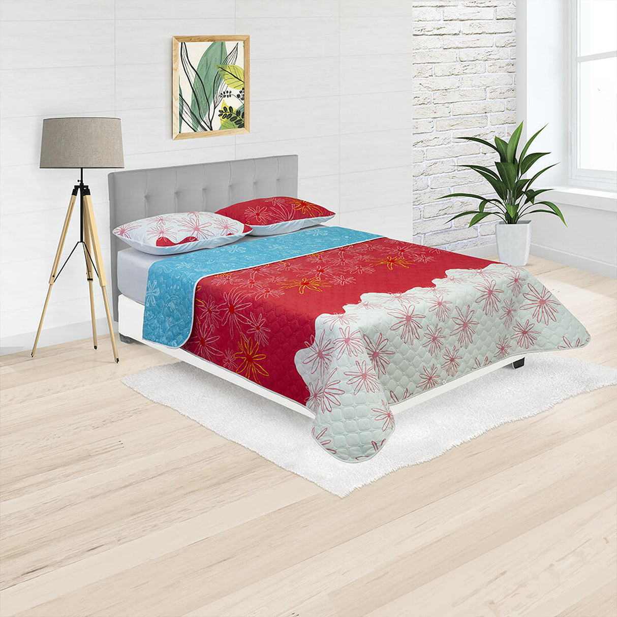 Cubrelecho Termosellado Coral y Blanco 140x190cm Doble Faz de Flores - TENDIDOS Y CUBRELECHOS | Bylmo