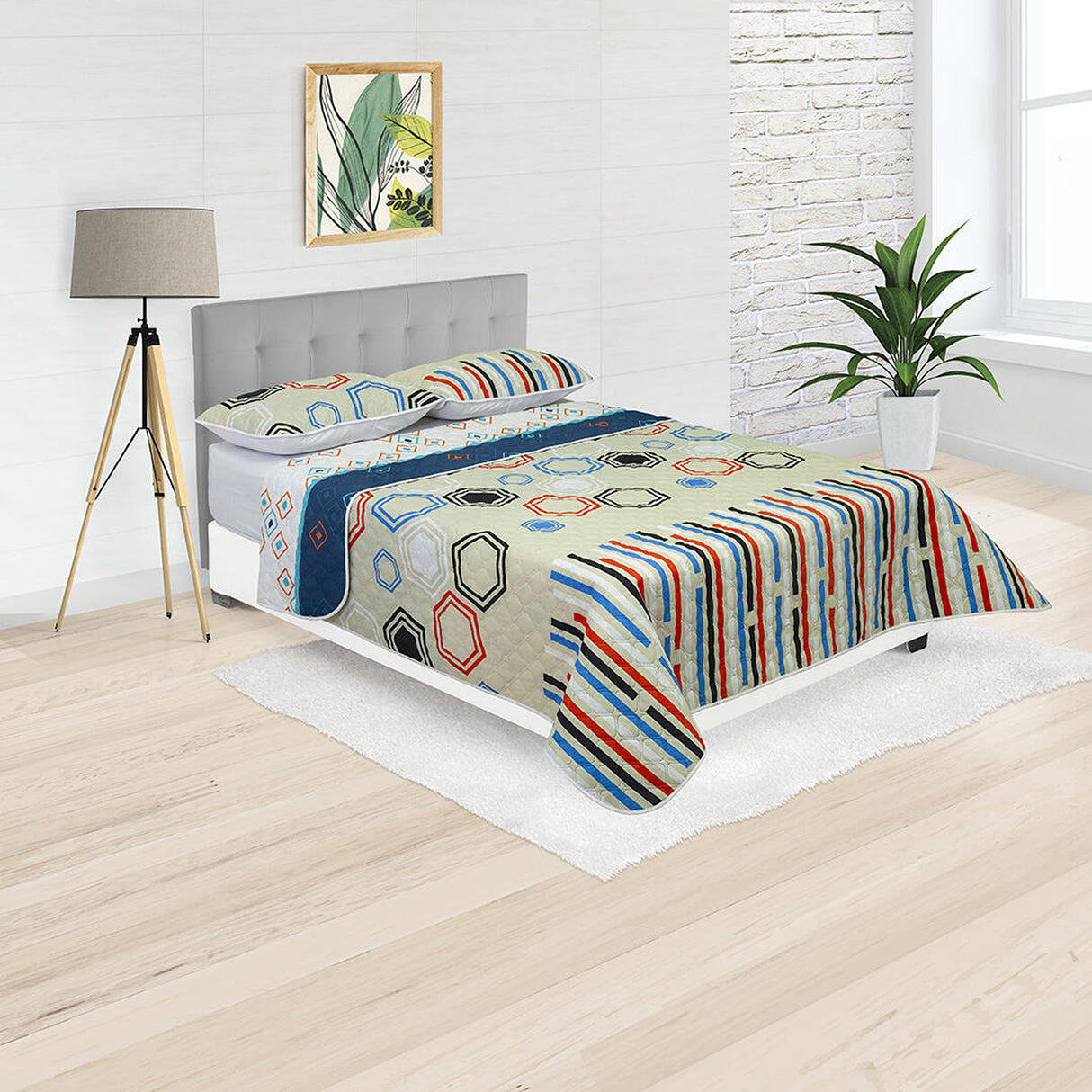 Cubrelecho Termosellado Blanco Hueso 140x190cm Doble Faz de Hexagonos - TENDIDOS Y CUBRELECHOS | Bylmo