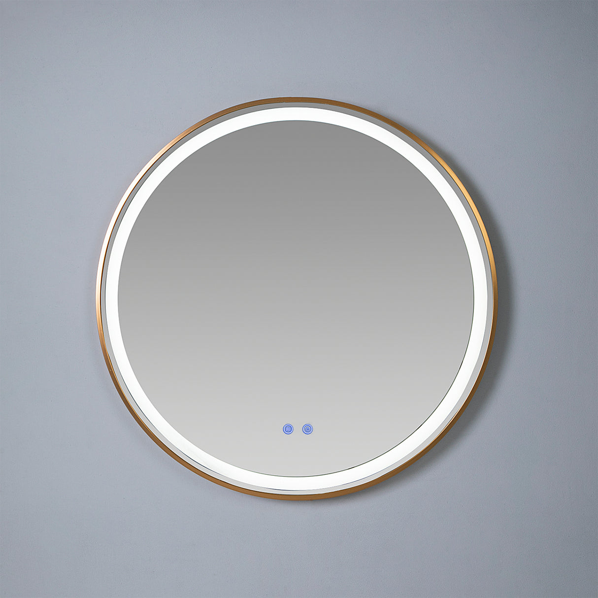 Espejo de Baño 80x80cm Redondo con Marco Metalico Dorado y con Sistema Led Touch - ESPEJOS DE BANHO | Bylmo