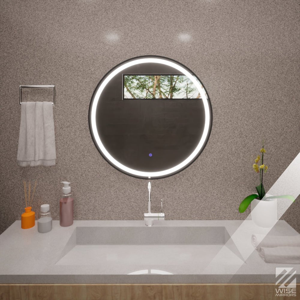 Espejo de Baño 80x80cm Redondo con Marco Metalico Negro y con Sistema Led Touch - ESPEJOS DE BANHO | Bylmo