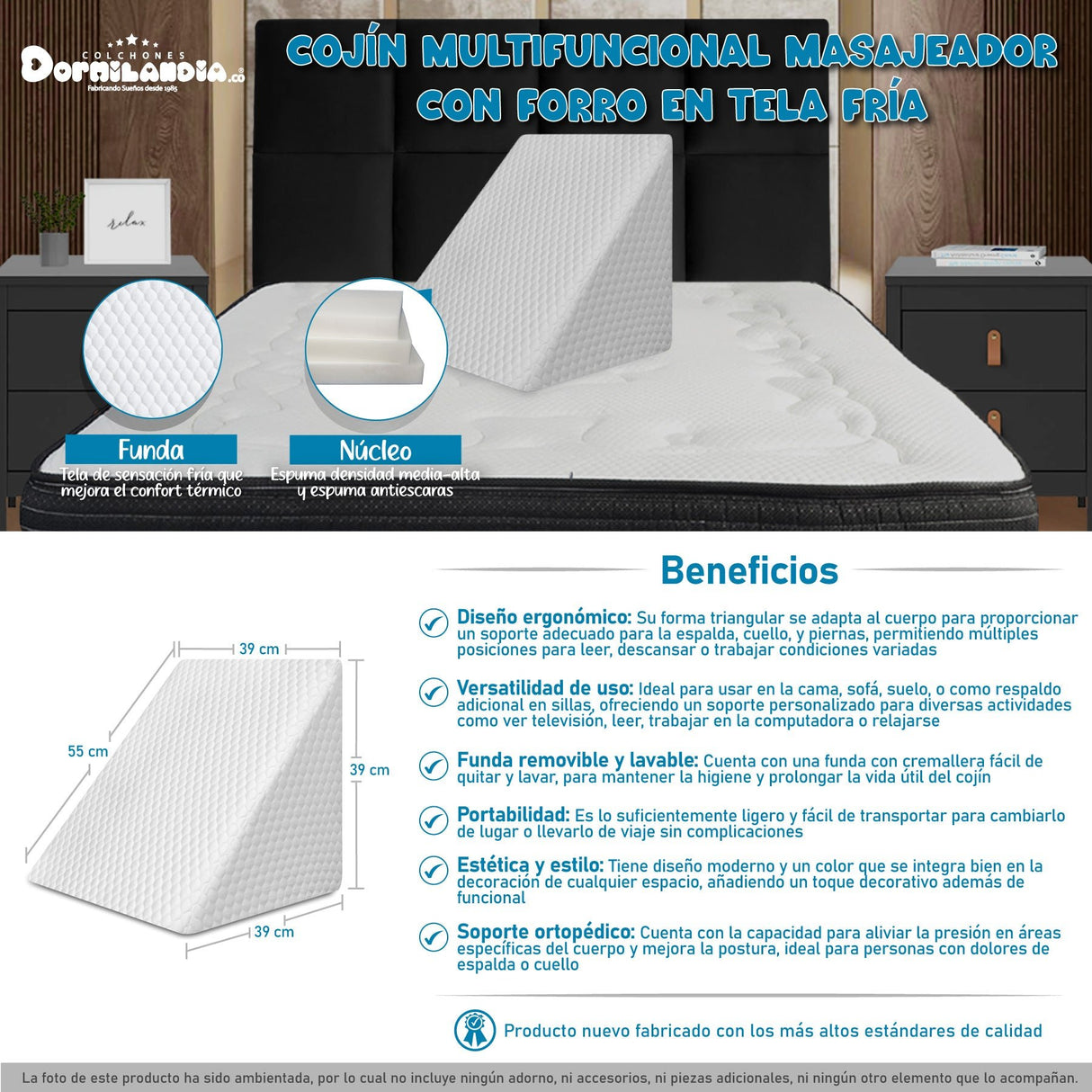 Cojín Multifuncional de Tela Fria Blanco Triangular Hipoalergénico - COJINES | Bylmo