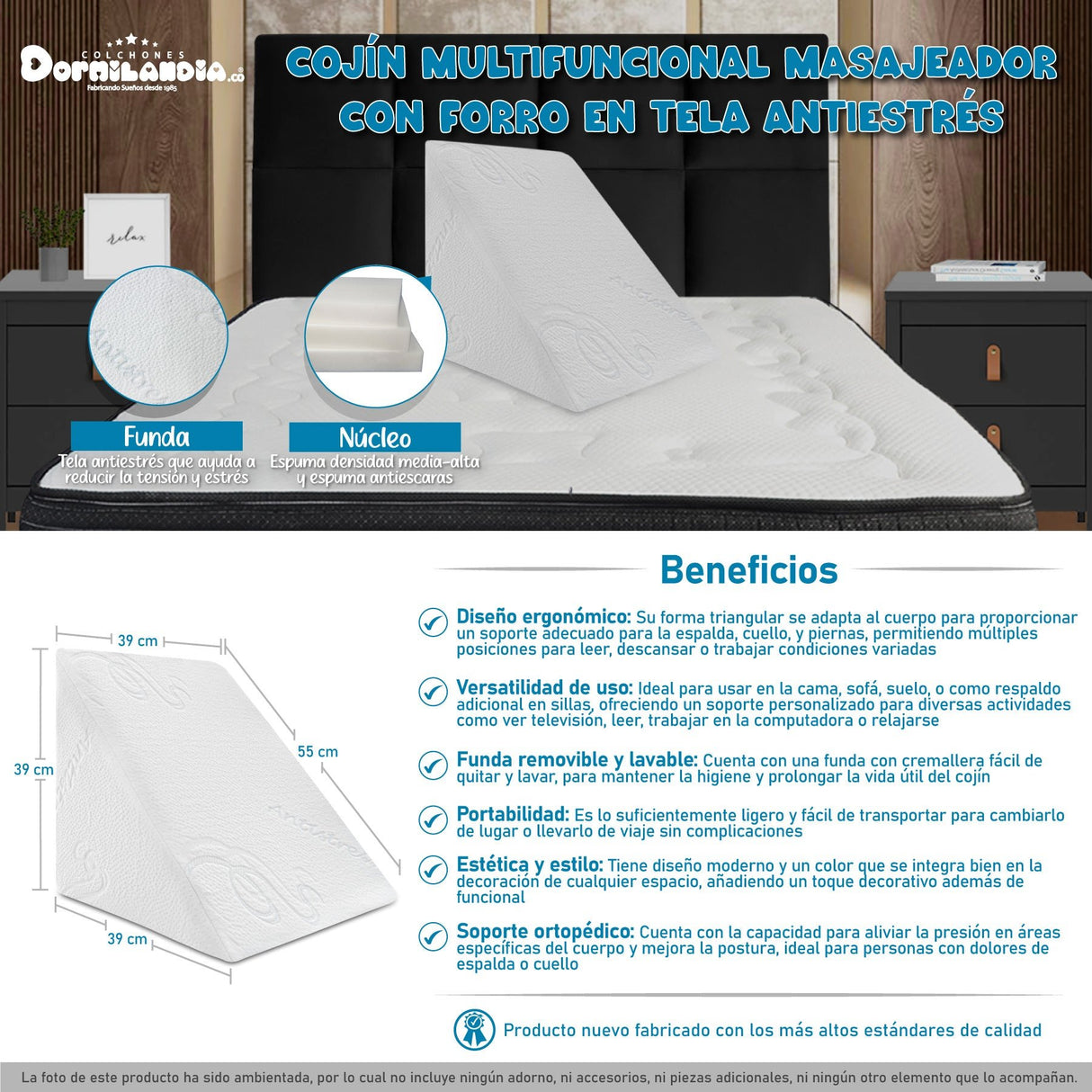 Cojín Multifuncional Masajeador Blanco Triangular Hipoalergénico - COJINES | Bylmo