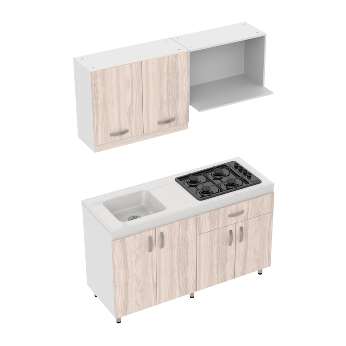 Cocina Ambar Blanco y Soder 150x212cm Con Meson de Marmol Sintético y Estufa Esmaltada - COCINAS | Bylmo