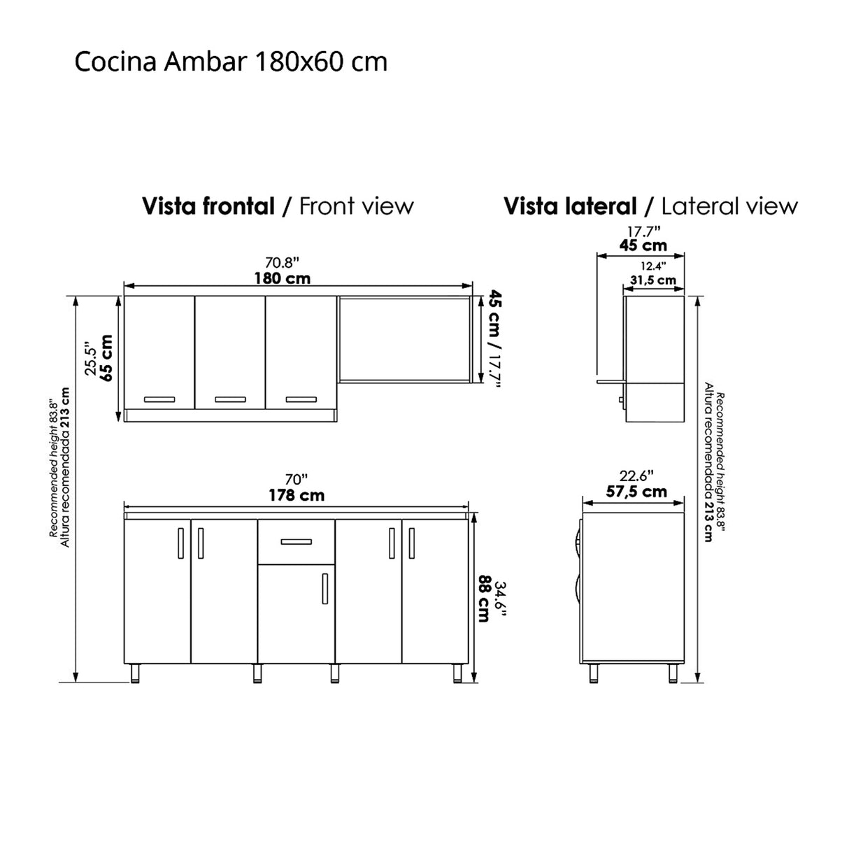 Cocina Ambar Blanco y Soder 180x213cm Con Meson de Marmol Sintético y Estufa - COCINAS | Bylmo