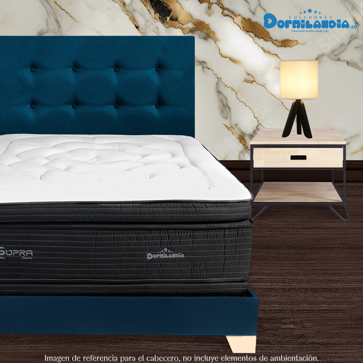 Cabecero Dublín Azul 160x115cm con Acabado Liso para Cama Queen - CABECEROS | Bylmo