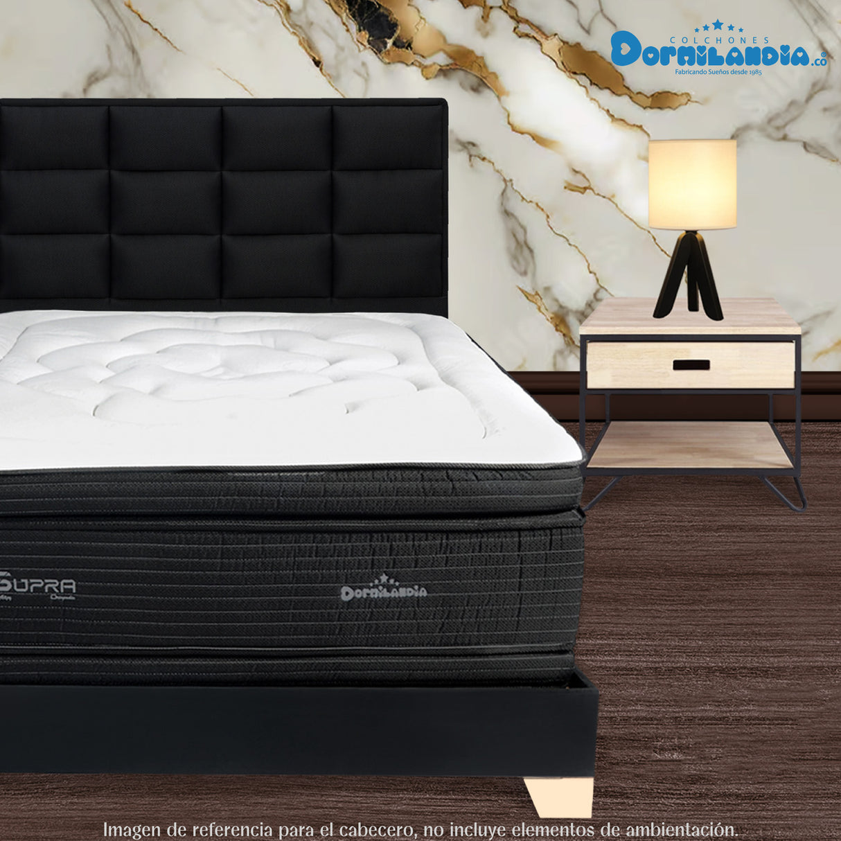 Cabecero Londres Negro 200x120cm con Acabado Abullonado para Cama King - CABECEROS | Bylmo