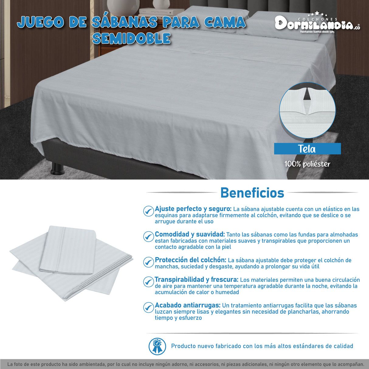 Juego de Sabanas Blanco para Cama Semidoble 120 X 190 Cm Hipoelergénicas y Antiácaros - SABANAS | Bylmo