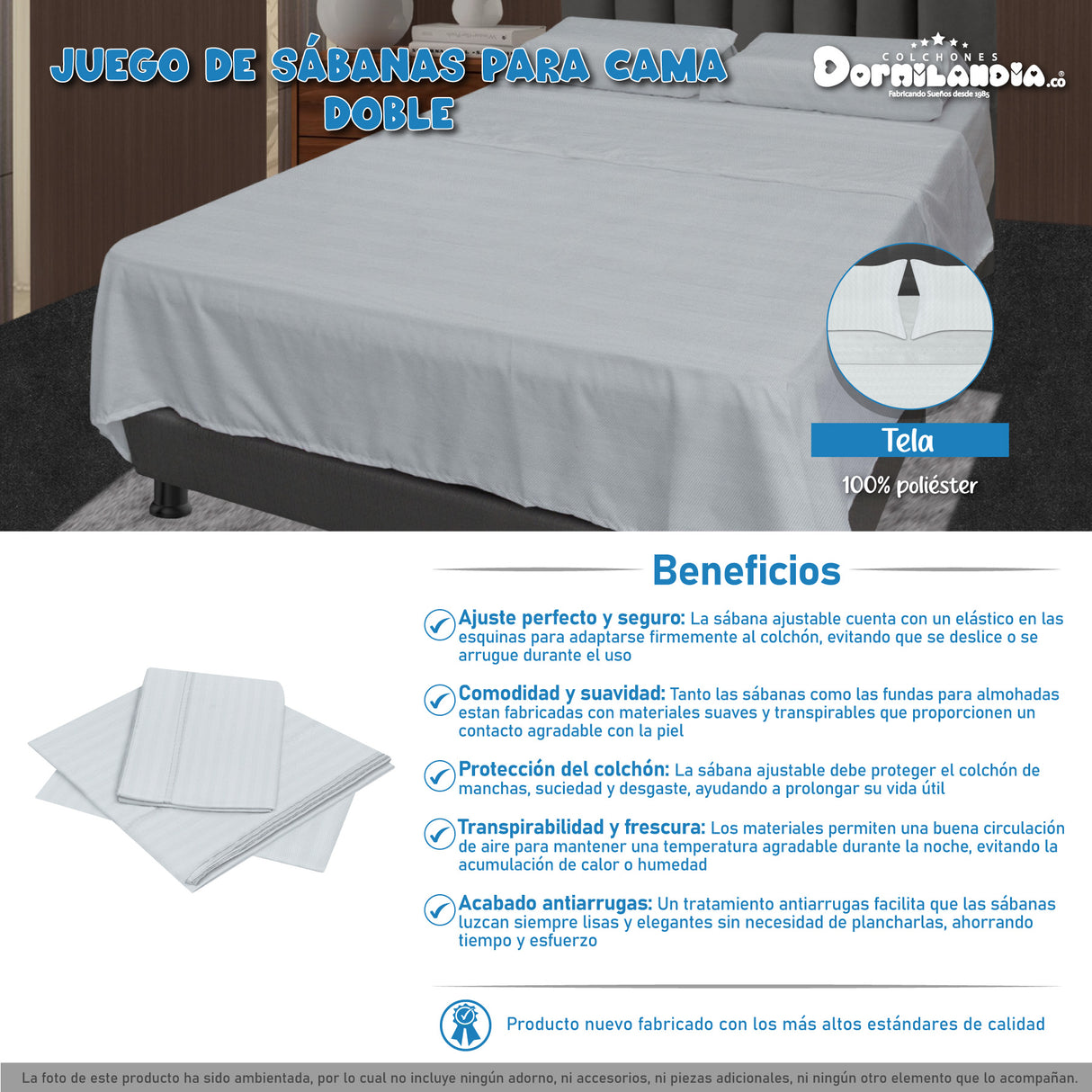 Juego de Sabanas Blanco para Cama Doble 140 X 190 Cm Hipoelergénicas y Antiácaros - SABANAS | Bylmo
